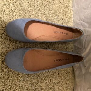 Sun + Stone Light Blue Suede Ballet Flats
